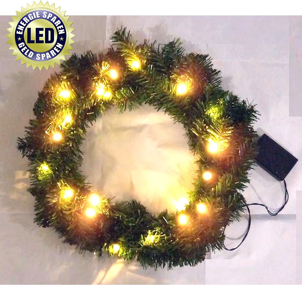 Vánoční světelný věnec, 20 LED diod, teplá bílá, průměr 40 cm