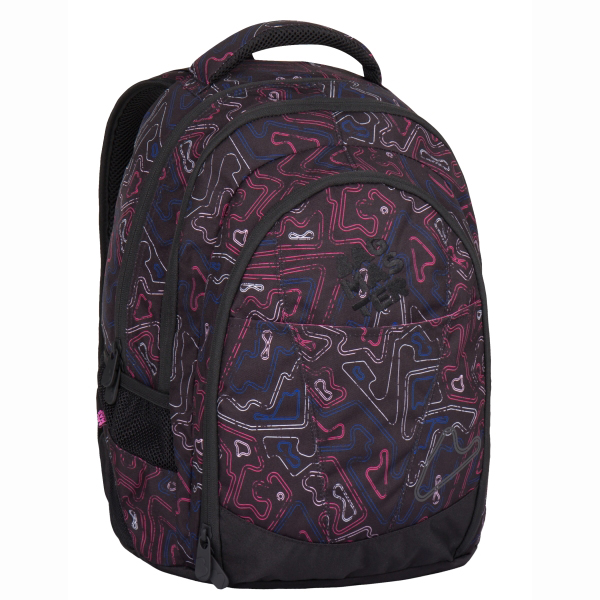 Bagmaster tříkomorový studentský batoh s polstrovanou kapsou na notebook 15,4" - a DIGITAL 7 A BLACK/PINK/BLUE
